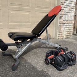 Bowflex Dumbbells 5-52.5lbs Weights W/ Bench