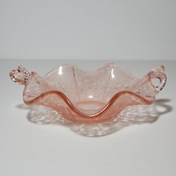 Pink Depression Glass Bowl Koi Fish Handles