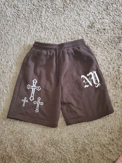 Urban Edge brown drawstring sweatpant shorts  + embroidery