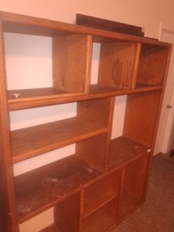 Vintage Asymmetrical Solid Oak Room Divider / Bookcase