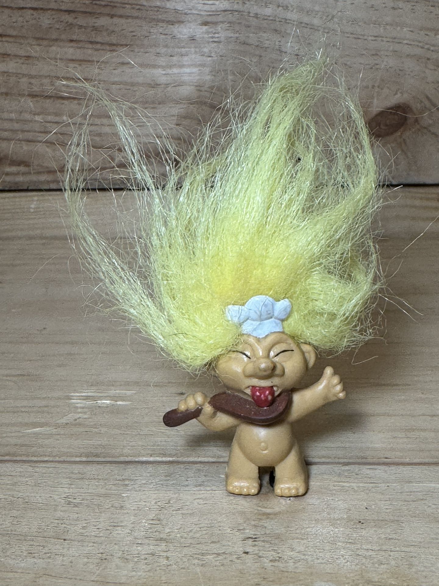 Vintage Troll Chef Licking Spoon Yellow Hair Pencil Topper 2"