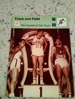 Vintage 1978 sportscaster track and field/ the corrida of Sao Paulo/ the first 22 races were Brazilian/ olympic collector card # 48-11