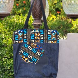 Ghanian West African Custom Denim Tote Bag 