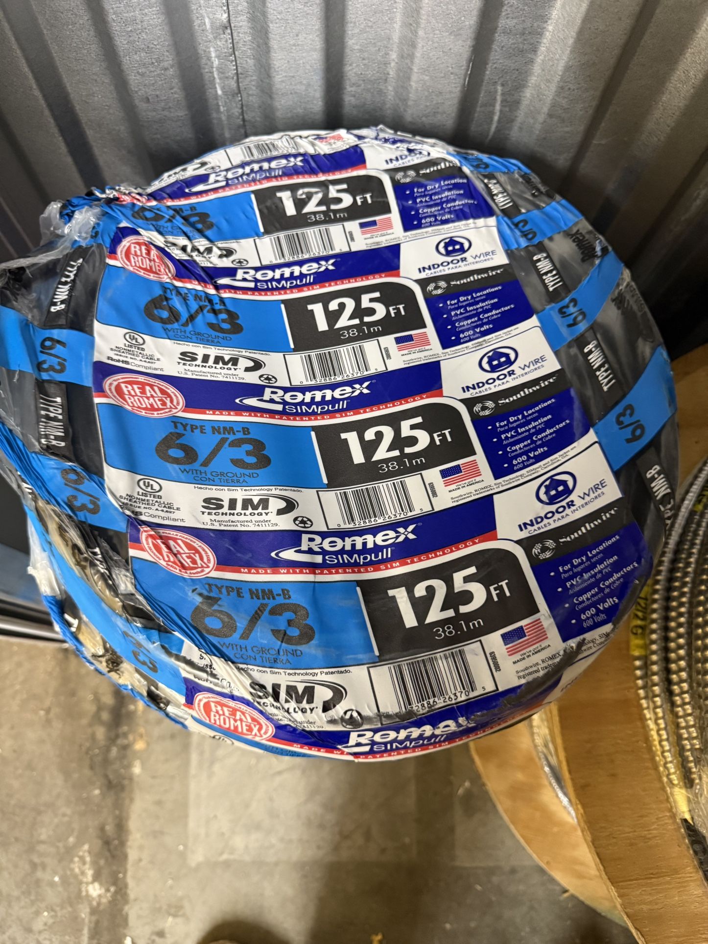 125 ft. 6/3 Black Stranded Romex SIMpull CU NM-B W/G Wire