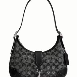 Coach Black Hampton Hobo Purse in Crystal Signature Jacquard
