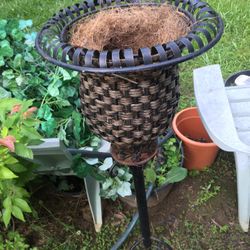 Wrought Iron And Wicker Plant Holder 