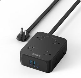 Power Strip with 2000J Surge Protector, 5ft Outlet Extender, 20W, 8AC Flat Plug Extension Cord with Multiple Outlets, 1 USB C, 2 USB A, Dorm Room Esse