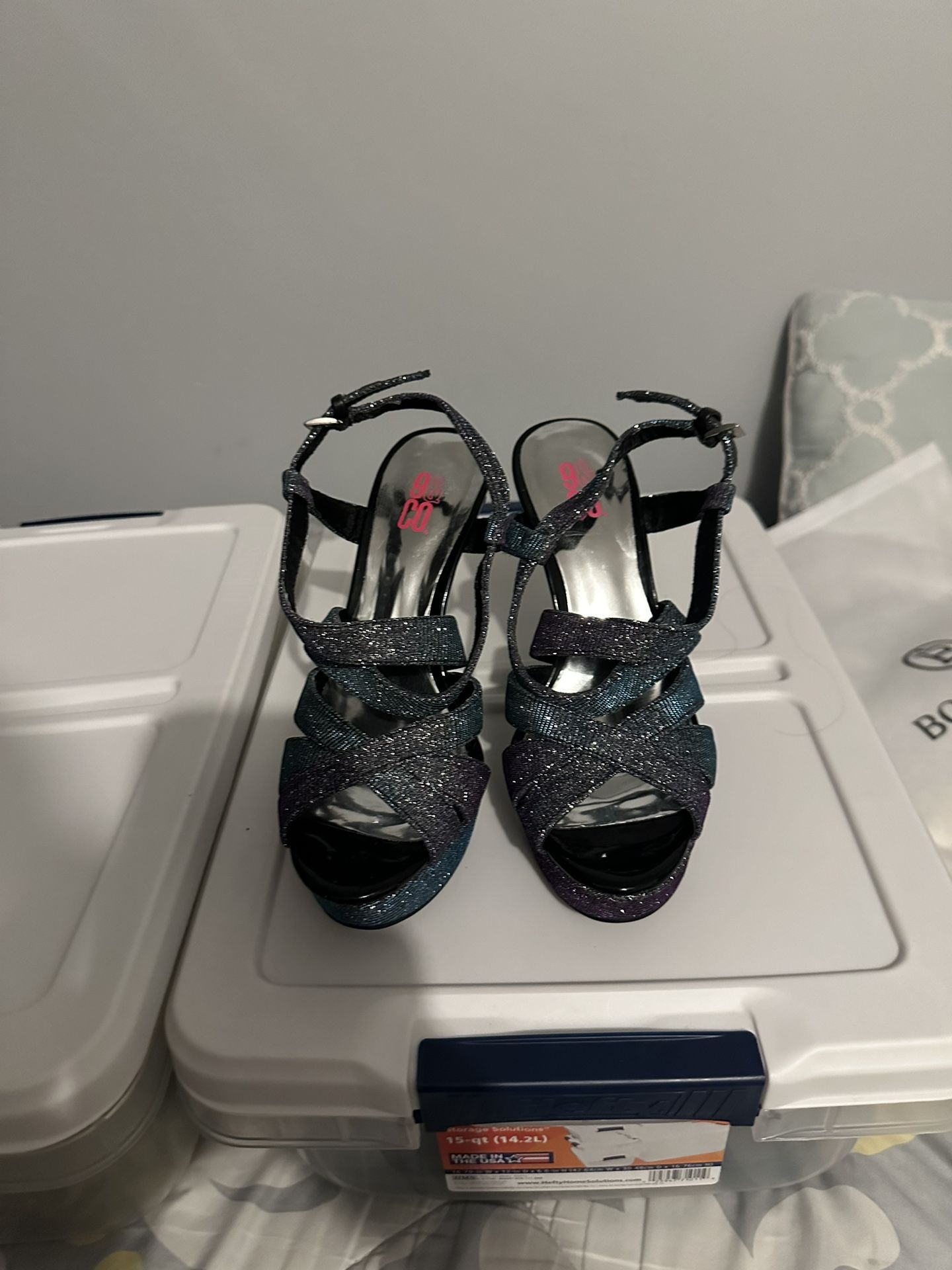 Black Purple Aqua. Heels
