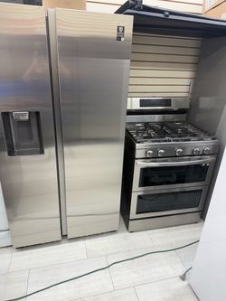 Samsung set side by side refrigerator 36w 27d 69h gas stove 5burner 30w double oven