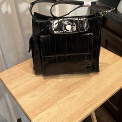 Vintage Black Eel Skin Patent Leather Purse