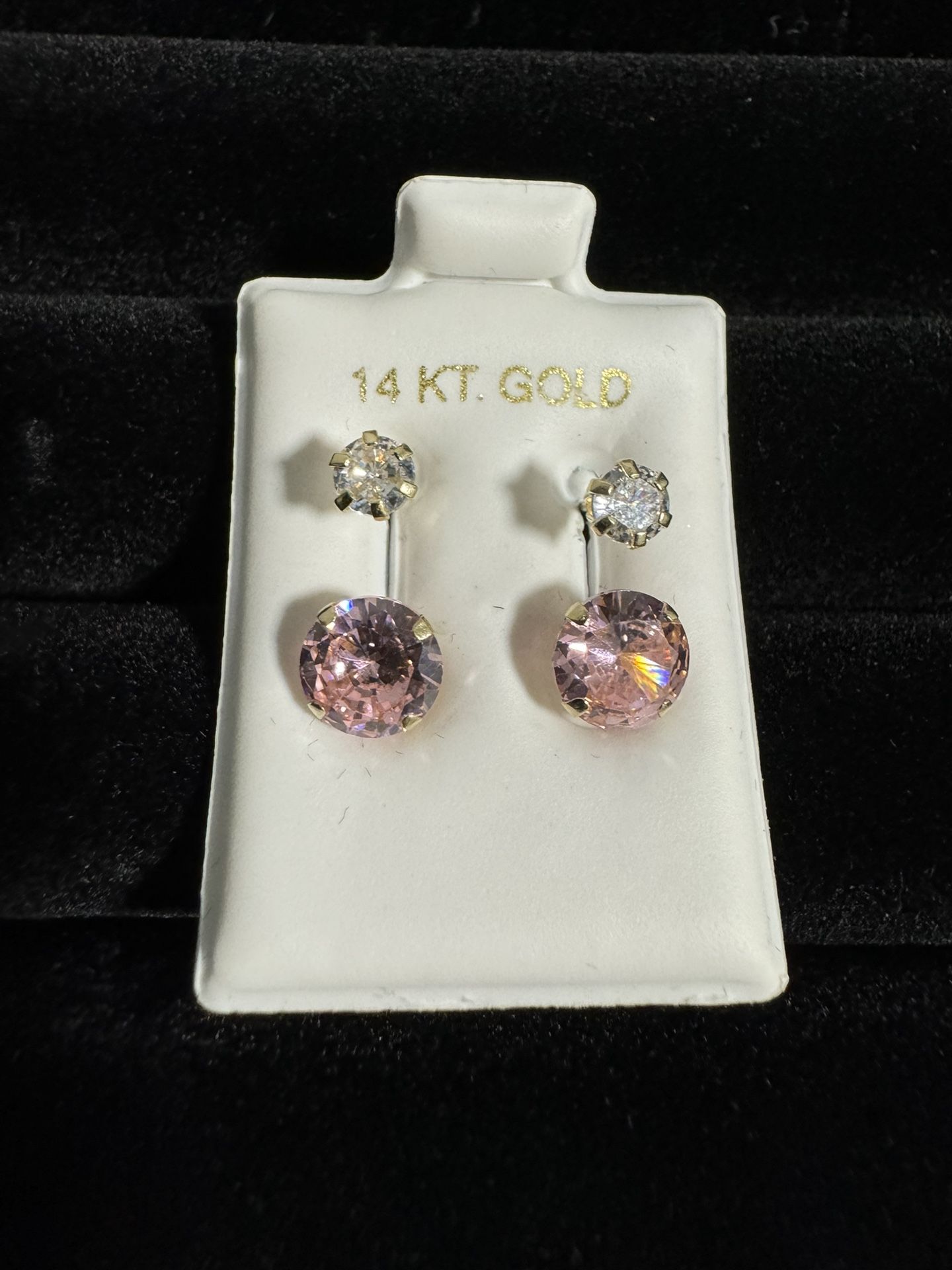 14 K Yellow Gold Pink Stone Girl Stud Earrings