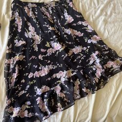 Womans Ralph Lauren Black Pink Floral Silk Skirt Layered Ruffle Size 10