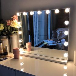 FENCHILIN Vanity Mirror with Lights, Hollywood Lighted Makeup Mirror with 15 Dimmable LED Bulbs for Dressing Room & Bedroom, Slim Metal Frame Design, 