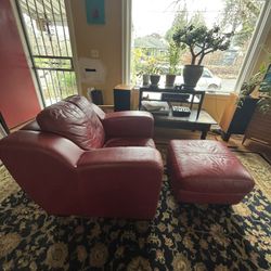 Red Leather Chair and Ottoman  
