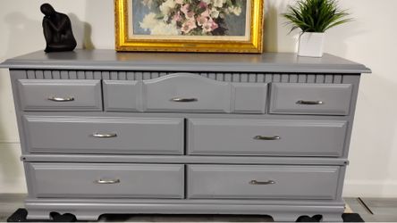 Solid pine refinished gray dresser
