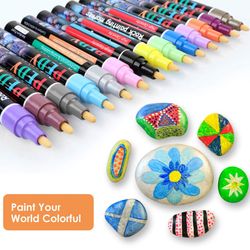 PEDY 22 COLORS PAINT MARKER PENS FOR ROCK PAINTING, METAL, STONE, CERAMIC, GLASS, WOOD, CANVAS PAINTING, PROFESSIONAL MEDIUM TIP, NON-TOXIC