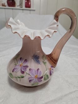 Fenton Asters on Dusty Rose Overlay Pitcher