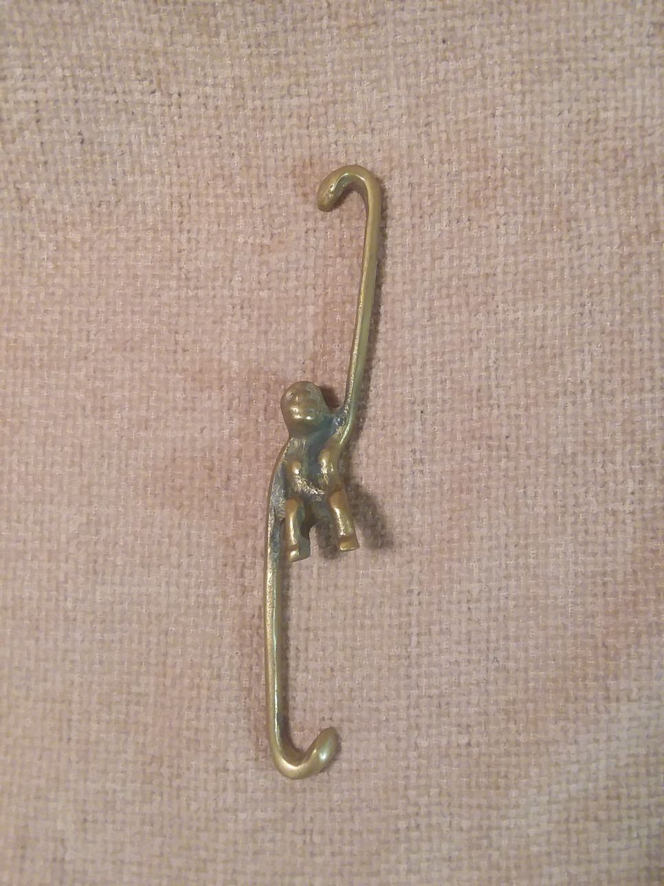 Vintage Brass Hanging Monkey Hook
