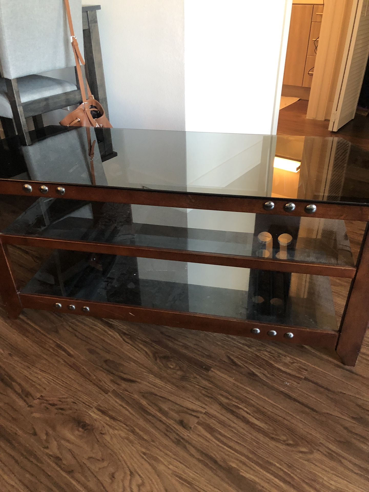 Wooden glass tv entertainment center for Sale in Los Angeles, CA OfferUp