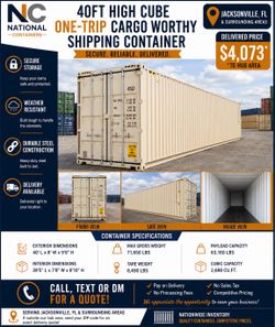 40FT High Cube One-Trip Shipping Container – Jacksonville, FL – Delivered $4,073