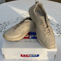Propet Fast Walker W6028 Women’s 9W Wide Bone Leather Walking Shoes Lace Up New