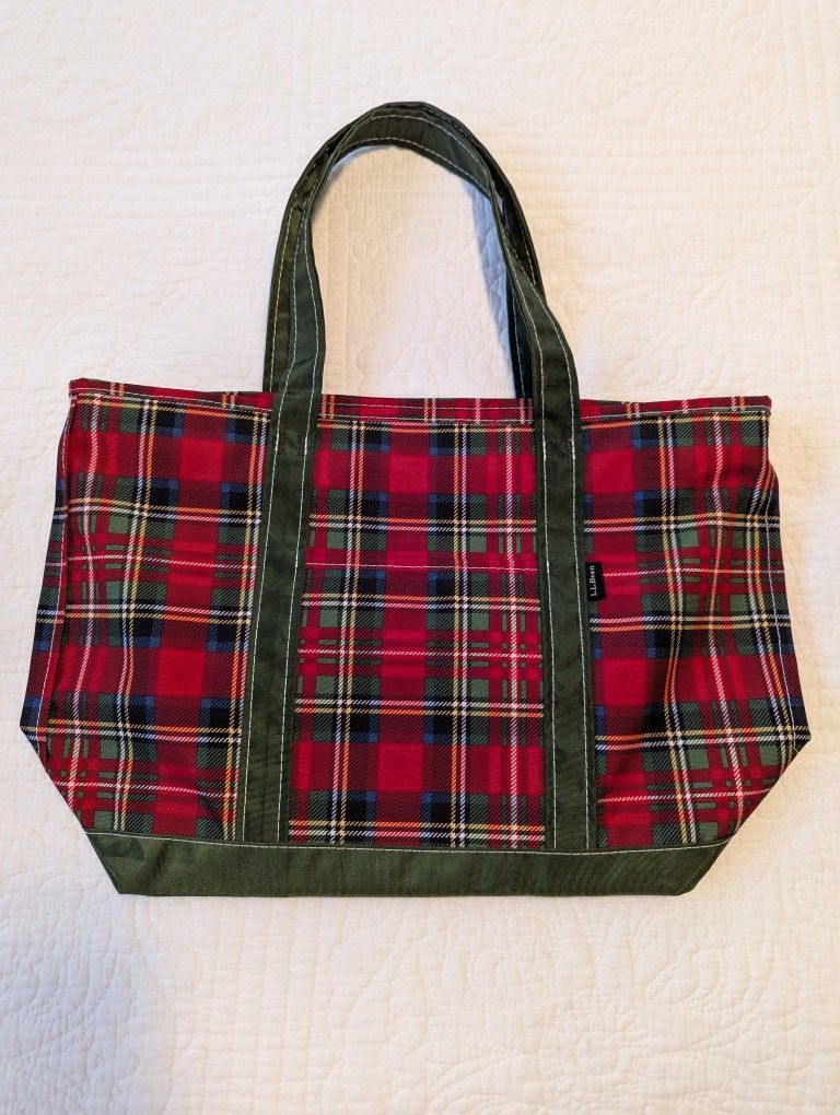 BRAND NEW LL BEAN ZIPPERED PLAID NYLON TOTE BAGS 