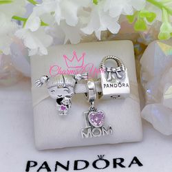 3 Adorable Charms 925 silver for Pandora moments bracelet.