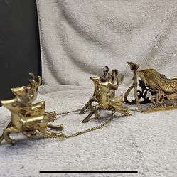 Vintage Solid Brass Christmas Sleigh Reindeer
