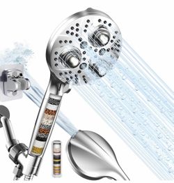 Filtered Shower Head with Detachable Handheld, 5.1" Chrome Surface, 9 Spray Settings High Pressure Shower Head with Multifunction Filters for Hard Wat