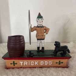  Antique Style Cast Iron Mechanical Bank Trick Dog with Clown Works#23