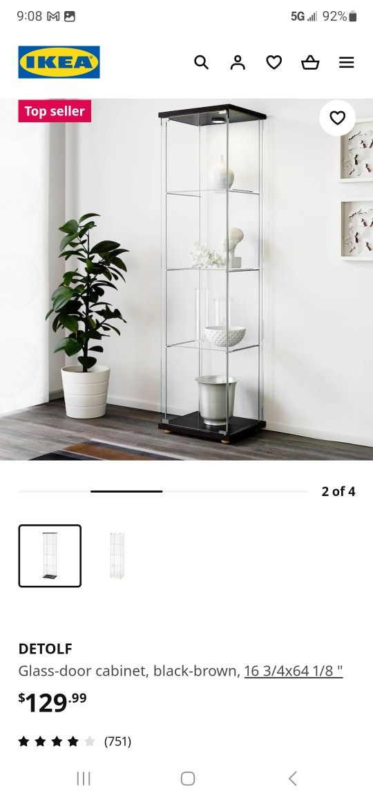 Ikea DETOLF Glass-door cabinet, black-brown, 16 3/4x64 1/8 
