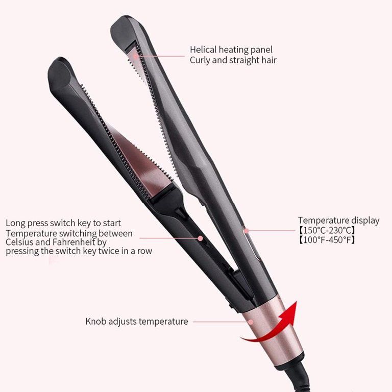 Hair Straightener and Curler 2 in 1, Twist Straightening Curling Iron, Professional Negative Ion Flat Iron with Adjustable Temp for All Hair Types, In