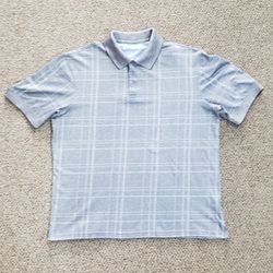Mens Grey Plaid Polo Shirt Size L/XL