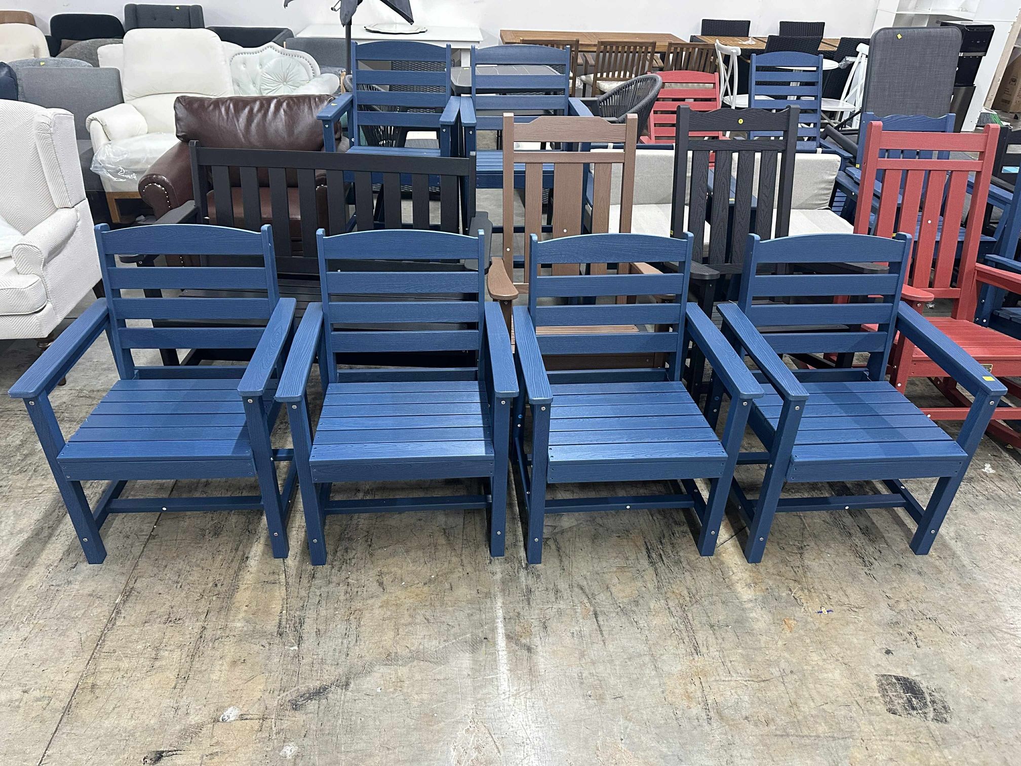 Set of 4,HDPE Dining Chairs Outdoor Patio Furniture-Navy Blue