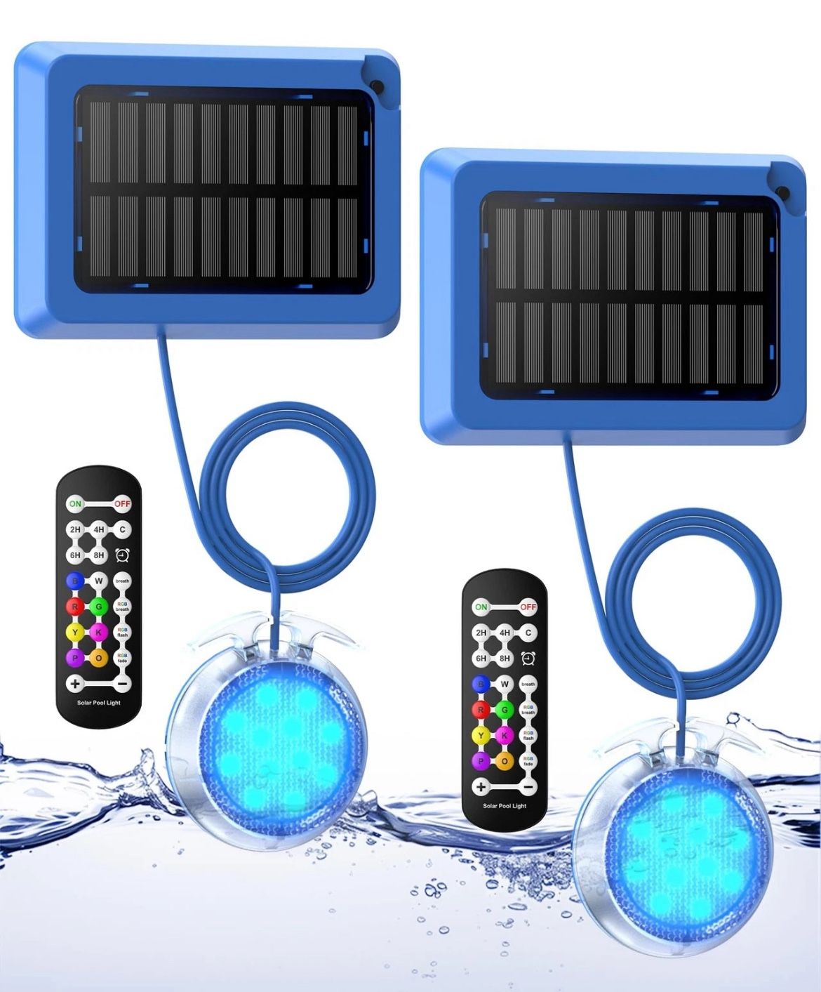 Solar Pool Lights,Underwater IP68 Pool Lights with 8-Color Changing and 9 Modes
