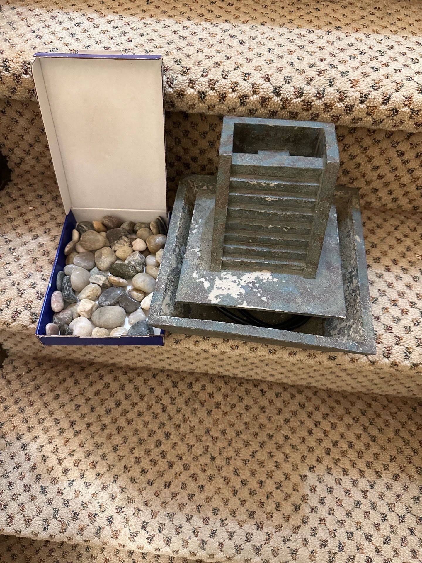 Tabletop Tiered Water Fountain with River Stones
