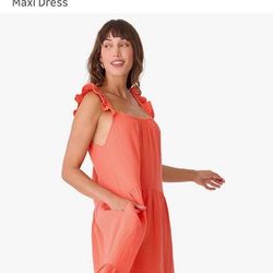 NWT PJ Salvage Copa Cabana Maxi Dress Large Coral Ruffle Strap Tiered Flowy Dress
