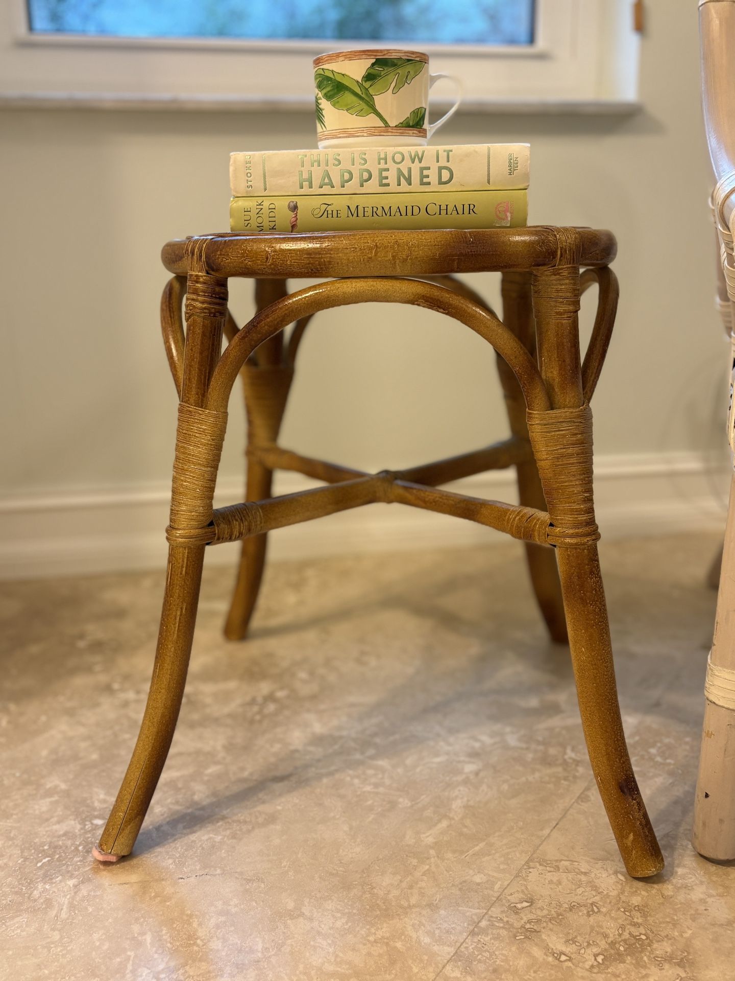 Vintage Rattan with Cane Top Stool