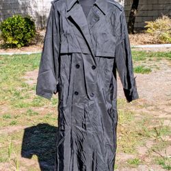 Forecaster Of Boston Sz Petite 12 Black Double-Breasted Nylon Trench Coat EUC