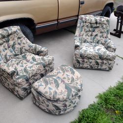 Two Chairs And Ottoman 