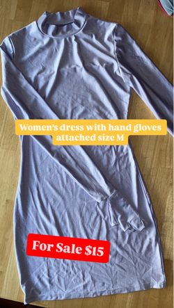 Dress, purple, size M with attached hand gloves