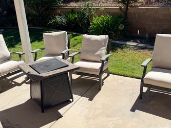 Outdoor patio chairs and fire pit