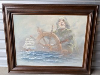 HUGE 50" Vintage Nautical Oil Painting – "Spirit of the Sea" by Bill L