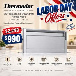 Thermador Masterpiece 36” Telescopic Downdraft Range Hood – Stainless Steel