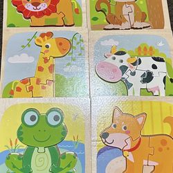 Mini Wood Animal Puzzle Set (6 puzzles)