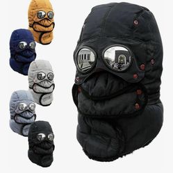 Thermal Trapper Hat W/Glasses-Black-NEW