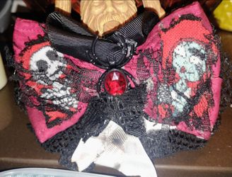 Jack and Sally Halloween Hair Bow with Spider Gem