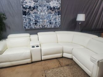 5 piece white leather power sectional (New)
