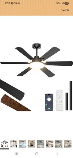 52 Inch Ceiling Fan with Lights Remote 6 Blade Quiet DC Motor Dimmable LED