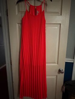 Red Pleated Maxi Dress with Spaghetti Straps